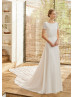 Cap Sleeves Ivory Lace Chiffon Wedding Dress With Detachable Train